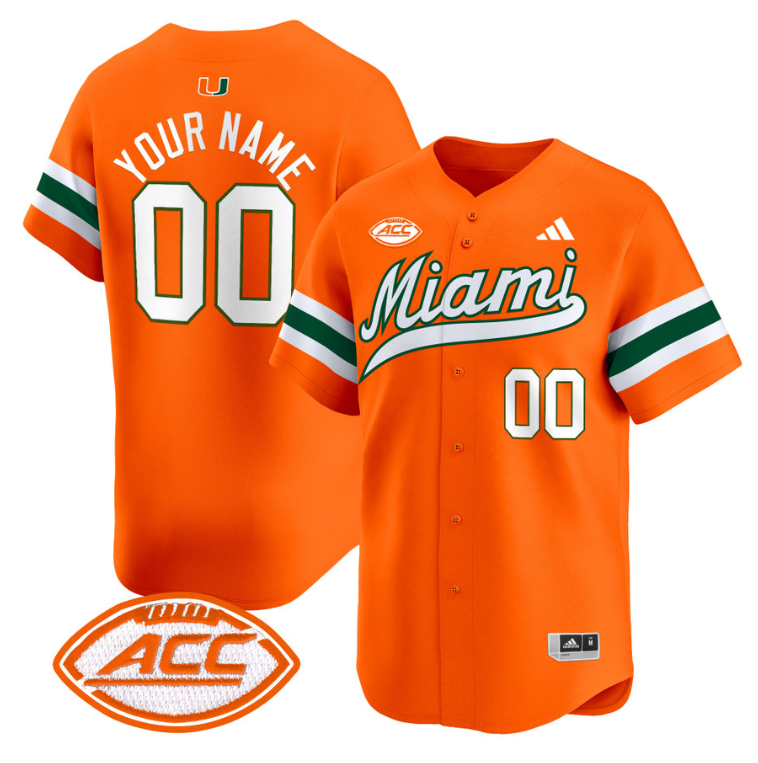 Custom Miami Hurricanes Jersey Name, Number 2024 Baseball Orange