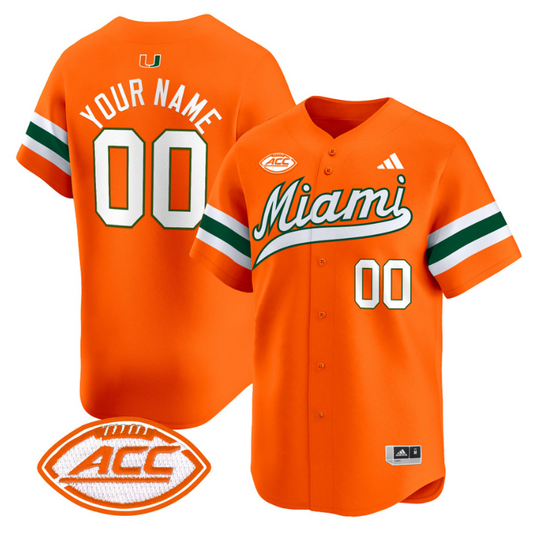 Custom Miami Hurricanes Jersey Name, Number 2024 Baseball Orange