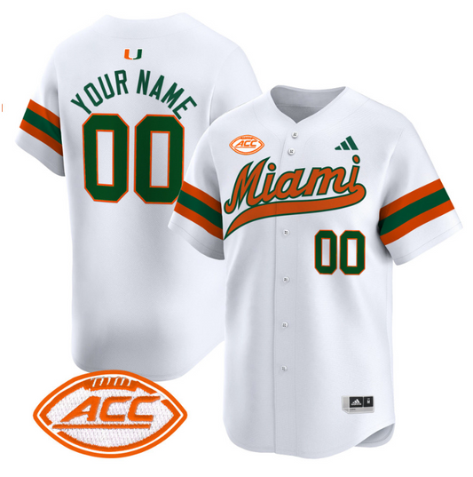 Custom Miami Hurricanes Jersey Name, Number 2024 Baseball White