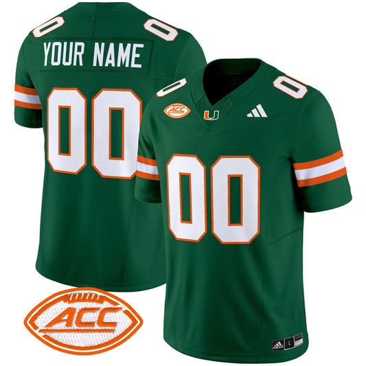 Custom Miami Hurricanes Jersey Name, Number 2025 Limited Stitched Green