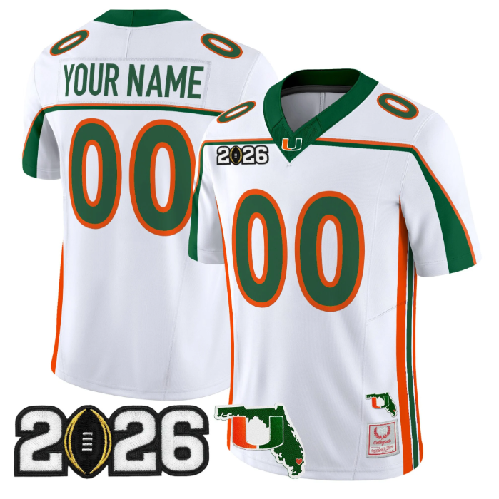 Custom Miami Hurricanes Jersey Throwback 2026 CFP Final Florida Patch Stitched