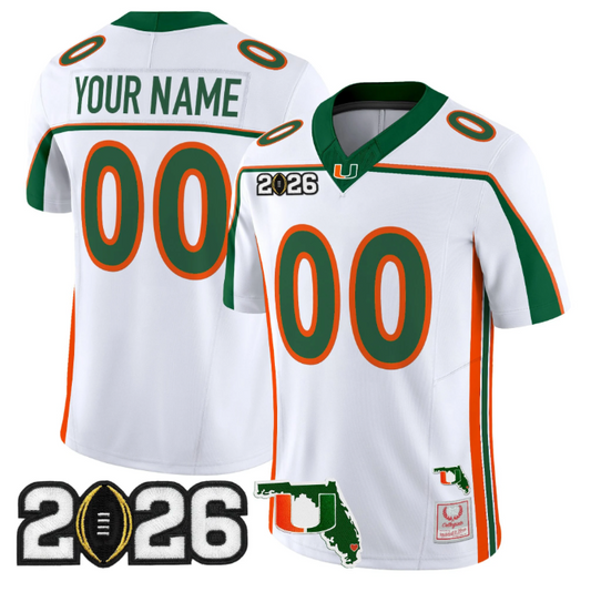 Custom Miami Hurricanes Jersey Throwback 2026 CFP Final Florida Patch Stitched