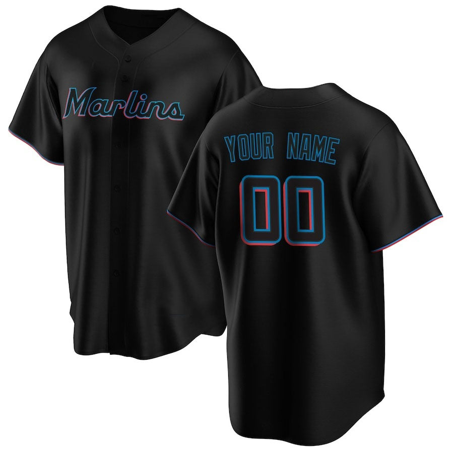 Custom Miami Marlins Alternate Replica Jersey - Black Stitched Baseball Jersey