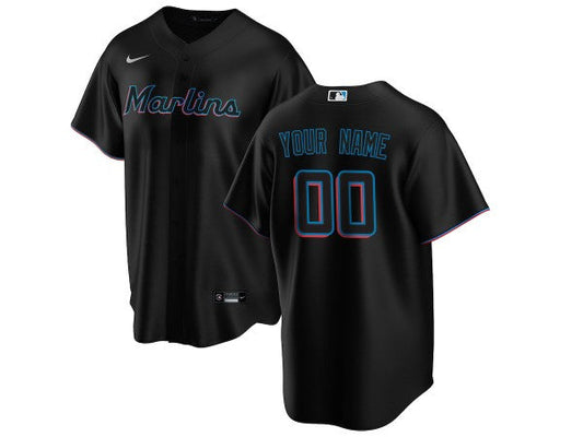 Custom Miami Marlins Cool Base Jersey - Black