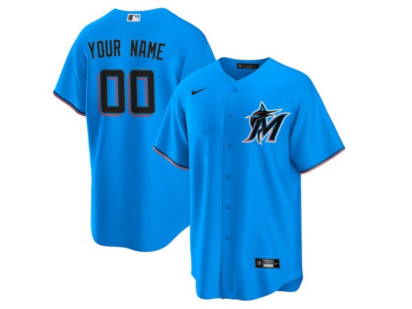 Custom Miami Marlins Cool Base Jersey - Light Blue