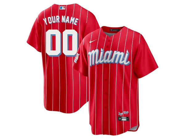 Custom Miami Marlins Cool Base Jersey - Red