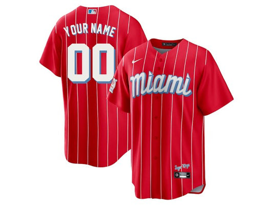 Custom Miami Marlins Cool Base Jersey - Red