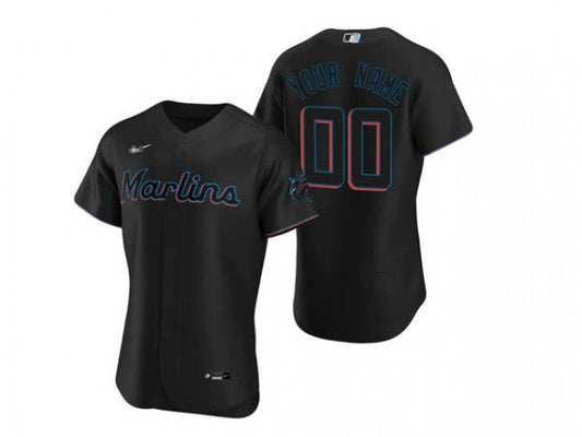 Custom Miami Marlins Flex Base Jersey - Black