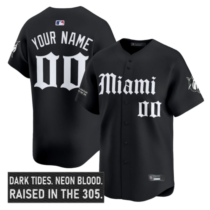 Custom Miami Marlins Jersey Name, Number Gothic Vice Edition Stitched Black