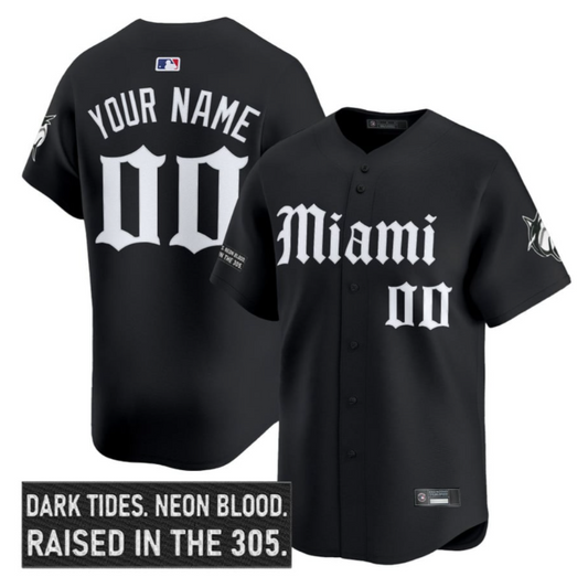 Custom Miami Marlins Jersey Name, Number Gothic Vice Edition Stitched Black