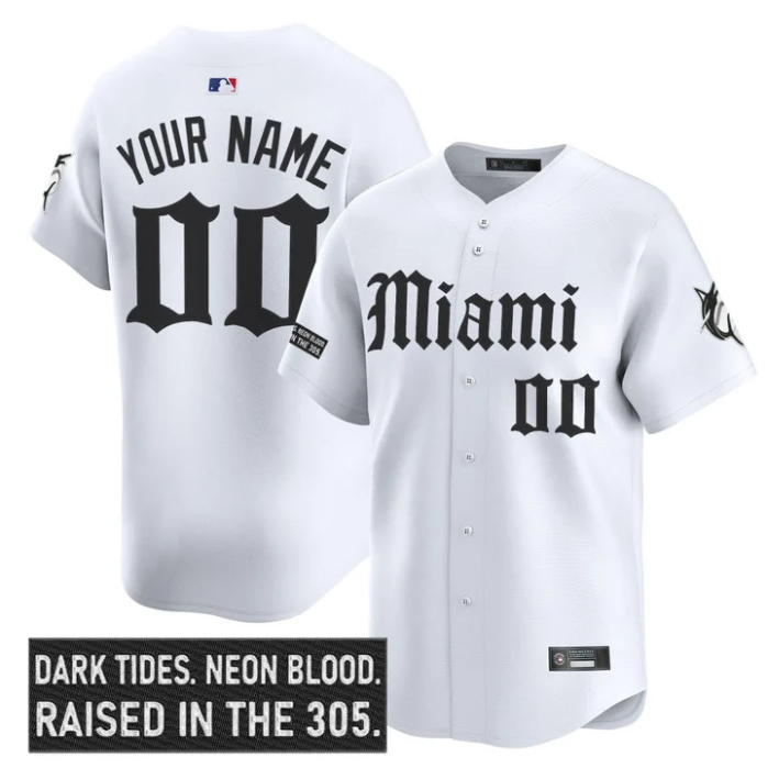 Custom Miami Marlins Jersey Name, Number Gothic Vice Edition Stitched White