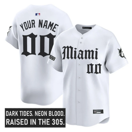 Custom Miami Marlins Jersey Name, Number Gothic Vice Edition Stitched White