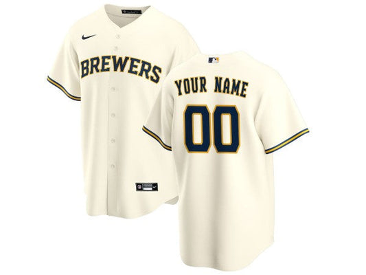 Custom Milwaukee Brewers Cool Base Jersey - Cream