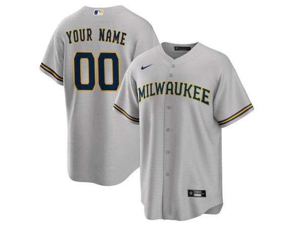 Custom Milwaukee Brewers Cool Base Jersey -Gray