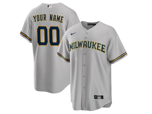 Custom Milwaukee Brewers Cool Base Jersey -Gray