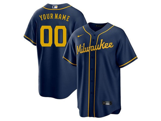 Custom Milwaukee Brewers Cool Base Jersey -Navy