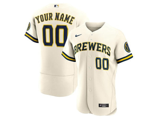 Custom Milwaukee Brewers Flex Base Jersey - Cream