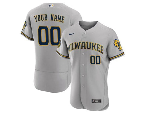 Custom Milwaukee Brewers Flex Base Jersey - Gray