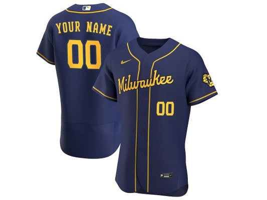 Custom Milwaukee Brewers Flex Base Jersey - Navy