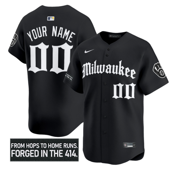 Custom Milwaukee Brewers Jersey Gothic 414 Shadows Edition Stitched Black