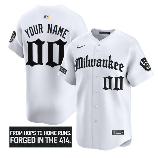 Custom Milwaukee Brewers Jersey Gothic 414 Shadows Edition Stitched White
