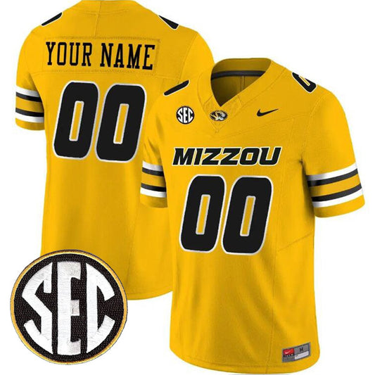 Custom Missouri Tigers Jersey Name and Number College Football Gold Vapor F.U.S.E Limited – All Stitched