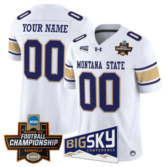 Custom Montana State Bobcats Jersey 2026 Football Championship Stitched White