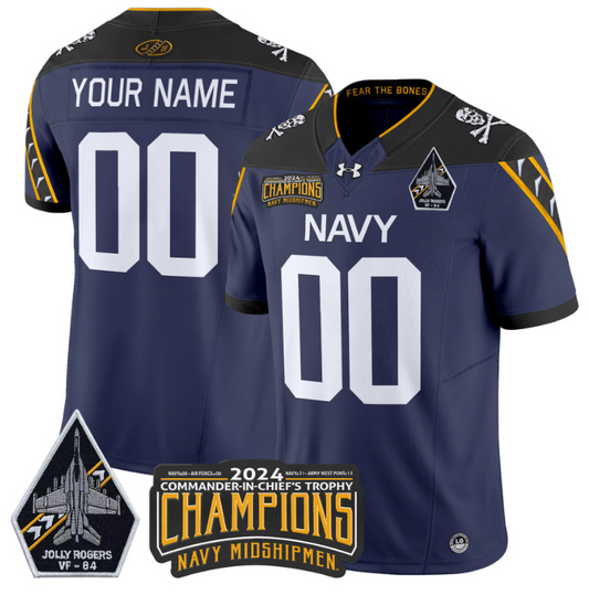 Custom Navy Midshipmen Jersey 2024 Jolly Rogers Champions Patch Navy