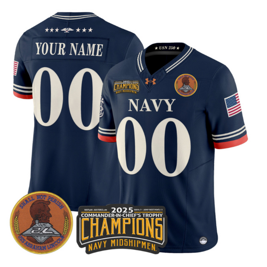 Custom Navy Midshipmen Jersey 2025 Trophy Champions Patch Stitched Navy