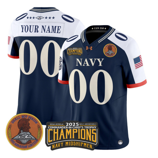 Custom Navy Midshipmen Jersey 2025 Trophy Champions Patch Stitched Navy Alternate