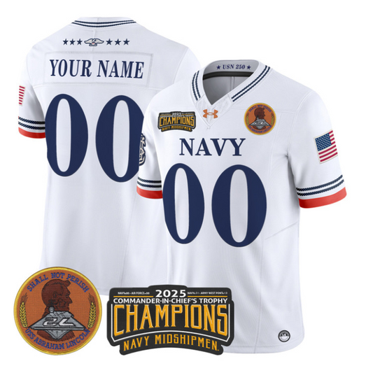 Custom Navy Midshipmen Jersey 2025 Trophy Champions Patch Stitched White