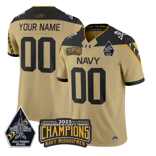 Custom Navy Midshipmen Jersey Jolly Rogers 2025 Trophy Champions Stitched Gold
