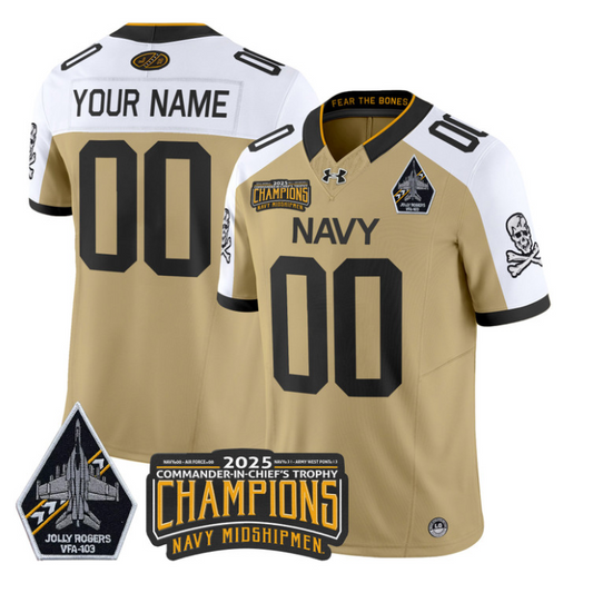 Custom Navy Midshipmen Jersey Jolly Rogers 2025 Trophy Champions Stitched Gold Alternate
