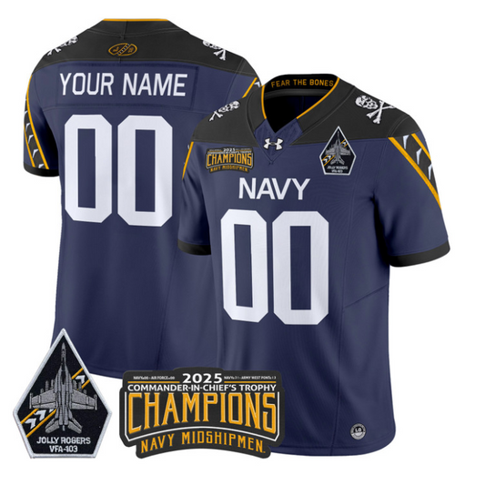 Custom Navy Midshipmen Jersey Jolly Rogers 2025 Trophy Champions Stitched Navy