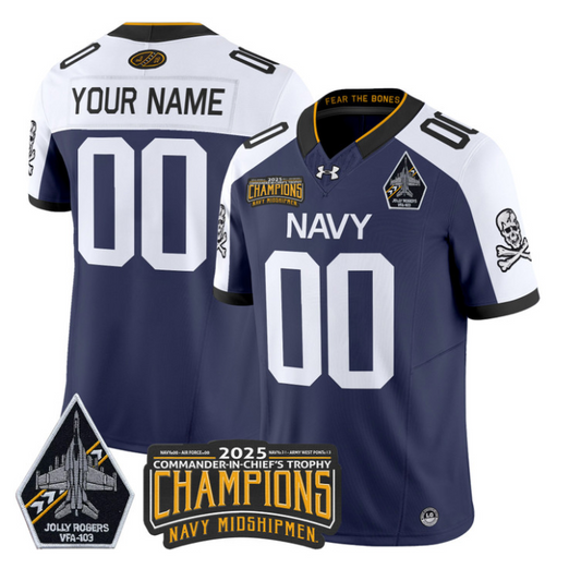 Custom Navy Midshipmen Jersey Jolly Rogers 2025 Trophy Champions Stitched Navy Alternate