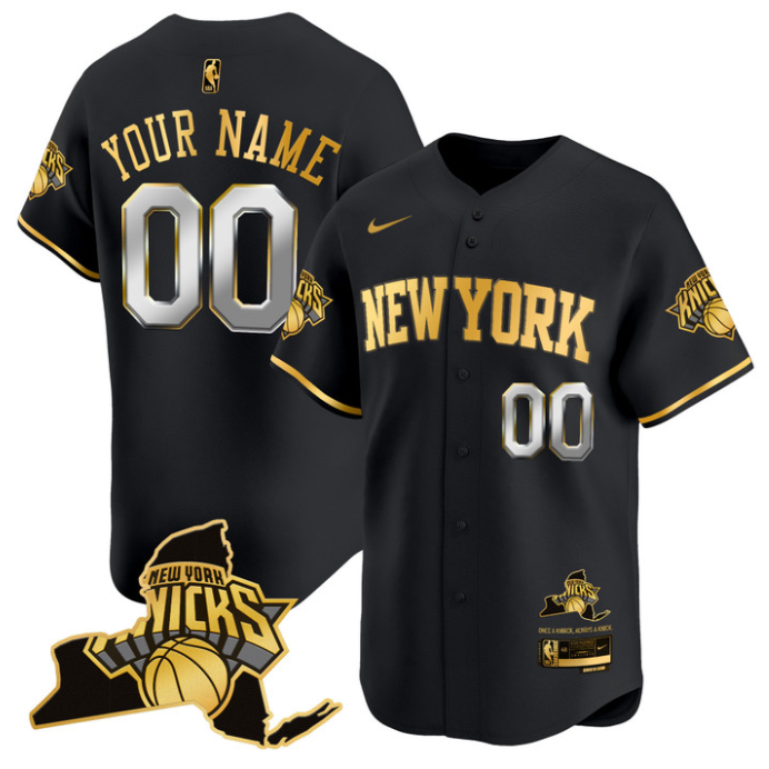 Custom New York Knicks Jersey Vapor Limited Baseball Stitched Black Gold