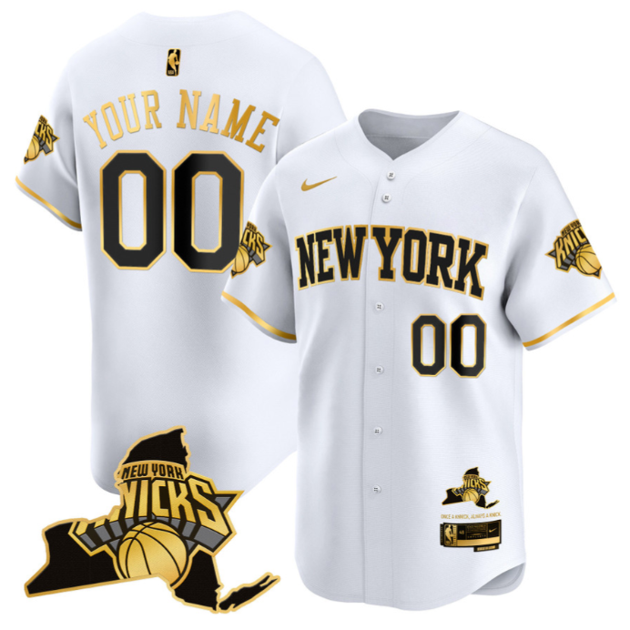 Custom New York Knicks Jersey Vapor Limited Baseball Stitched White Gold