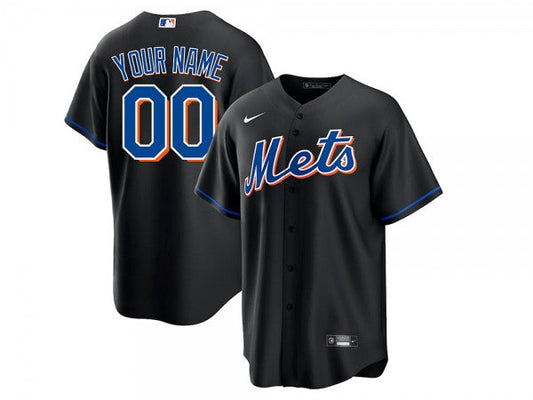 Custom New York Mets Cool Base Jersey Black