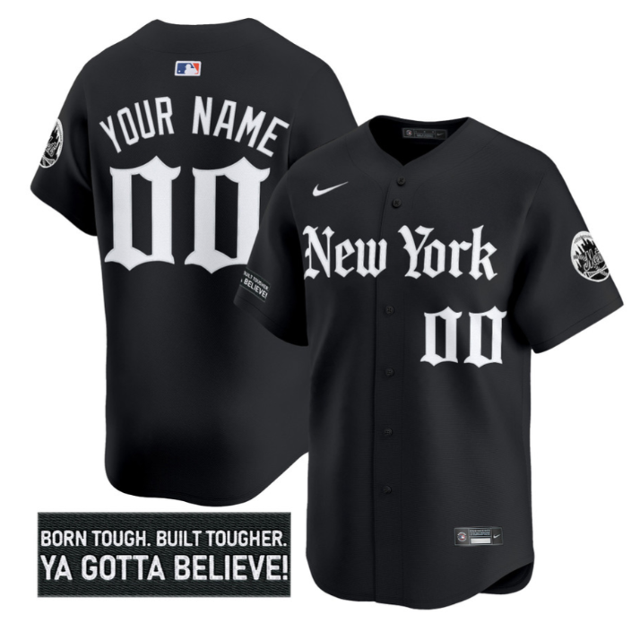 Custom New York Mets Jersey Name, Number Gothic Borough Edition Stitched Black