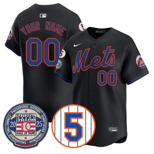 Custom New York Mets Jersey Name, Number Hall of Fame Gold Stitched Black