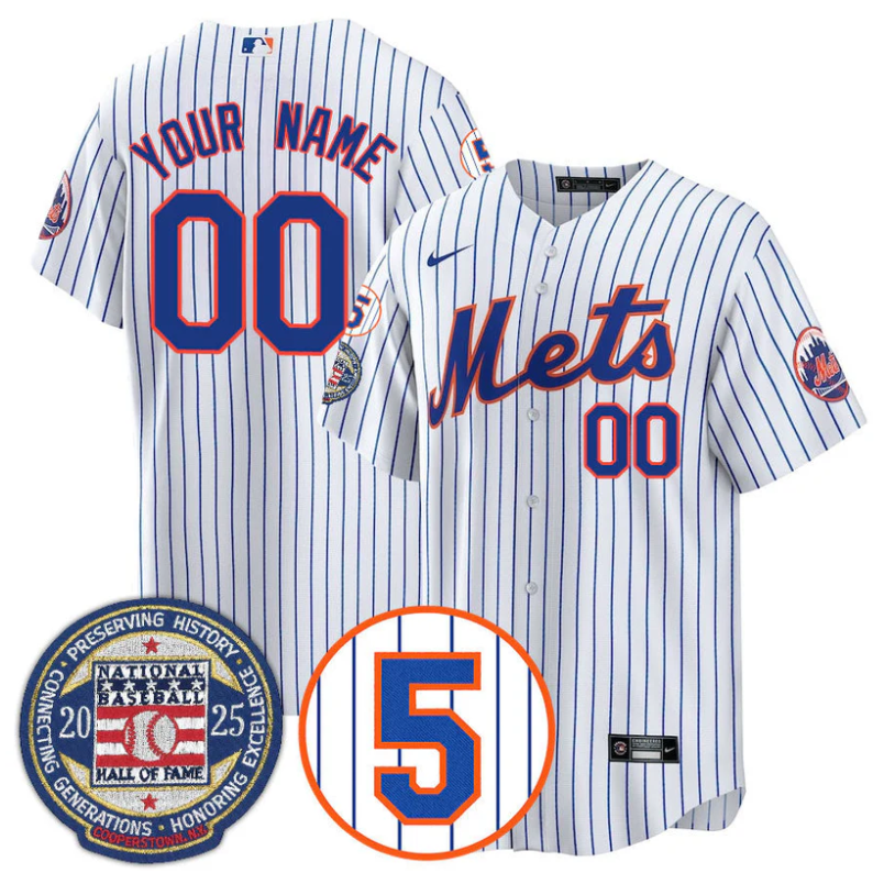 Custom New York Mets Jersey Name, Number Hall of Fame Gold Stitched White