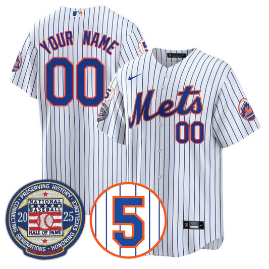Custom New York Mets Jersey Name, Number Hall of Fame Gold Stitched White