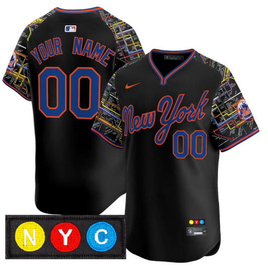 Custom New York Mets Jersey Subway Style Vapor Premier Limited Stitched Black