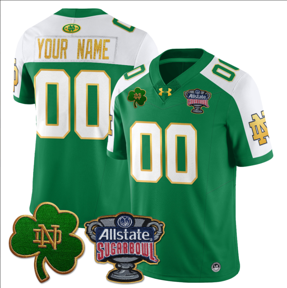 Custom Notre Dame Fighting Irish Jersey Allstate Sugar Bowl Green White Stitched