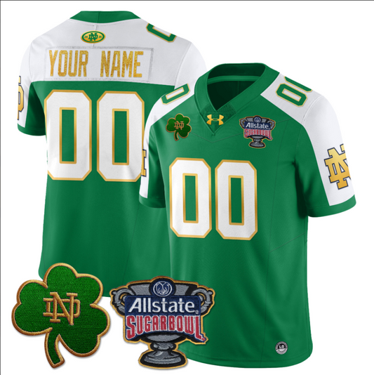 Custom Notre Dame Fighting Irish Jersey Allstate Sugar Bowl Green White Stitched