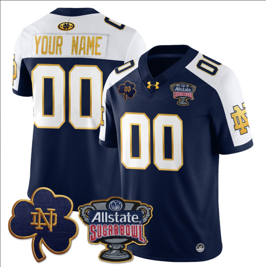 Custom Notre Dame Fighting Irish Jersey Allstate Sugar Bowl Navy White Stitched