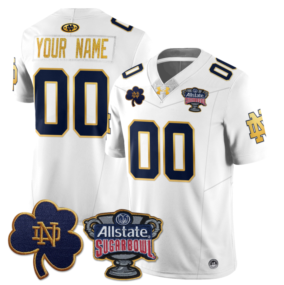 Custom Notre Dame Fighting Irish Jersey Name, Number Allstate Sugar Bowl White