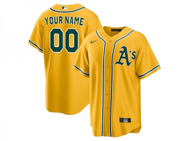 Custom Oakland Athletics Cool Base Jersey Yellow