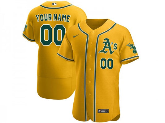 Custom Oakland Athletics Flex Base Jersey Yellow