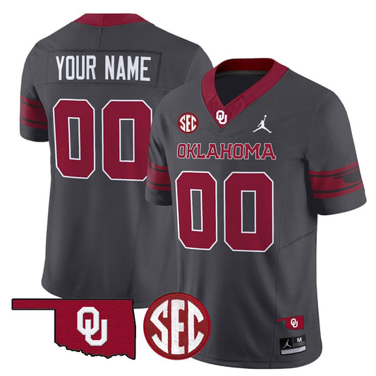 Custom Oklahoma Sooners Jersey Name, Number 2025 Limited Stitched Anthracite